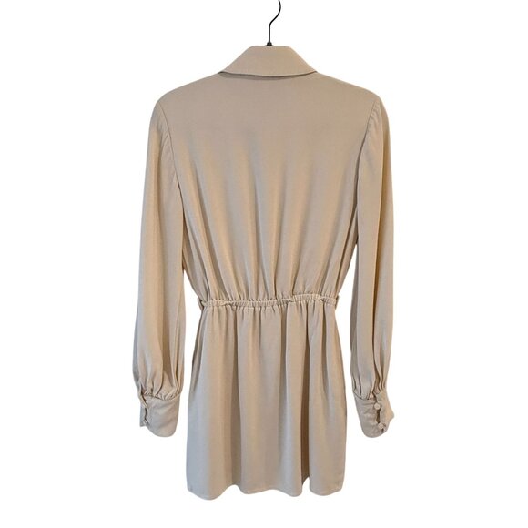 Alexis Levina Ivory Long Sleeve Mini Shirt Dress Elastic Waist Size S Crepe - Picture 11 of 12